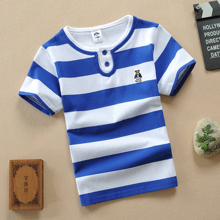 Children's clothing short sleeved T-shirt summer clothes boys and girls striped polo shirt elastic cotton round neck T-shirt 0-1