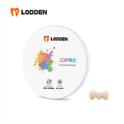 LODDEN 3D Pro Multilayer Zirconia Block Dental Lab CAD CAM Open System 98x10-25mm 43-49% High Strength Zirconia Vita16