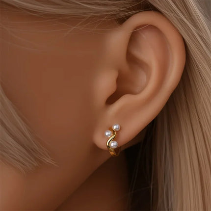 925 Sterling Silver Gold Pearl Hoop Earrings Pave Large Circular Shape Earring Gift for Women Jewelry Anniversary Wedding