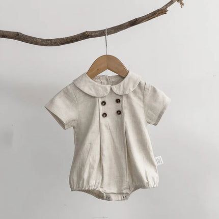 Summer Toddler Kids Stripe Bodysuit Boys Loose Turndown Collar Jumpsuit Girls Baby Thin Crawlwear Onesie Clothes One Piece