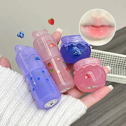 Moisturizing Lip Balm Set Blueberry Peach Light Hydrating Lip Gloss Relieve Dryness and Remove Dead Skin Soothing Tender Lips