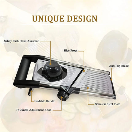 LMETJMA Adjustable Mandoline Slicer Stainless Steel Vegetable Slicer Chopper Cutter for Potato Tomato Onion Carrot JT213