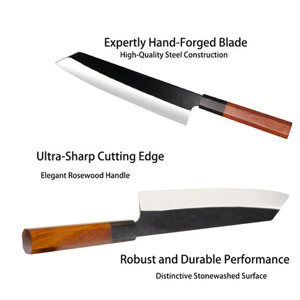 Japanese Kiritsuke Knife with Octagon Handle, 8" Gyuto Kitchen Chef Knives, Sharp Blade Salmon Tool, New Gift