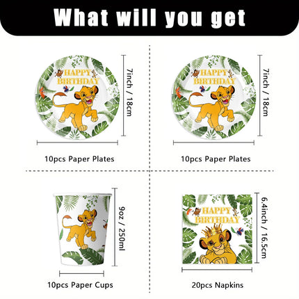 The Lion King Simba Jungle Theme Tableware Kit Printed Paper Plates Paper Cups Kids Boys Safari Birthday Party Decorations