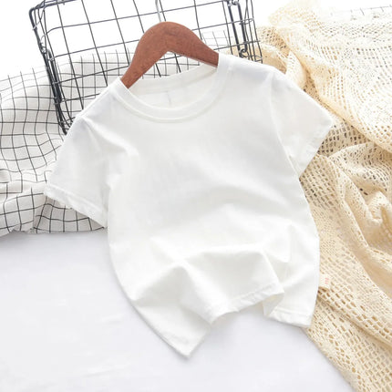 100% Cotton 180gsm Fabric Children Boy Girl T shirt 2025 New Summer Women Short Sleeve T-Shirt Cute Style White Solid Color Tops