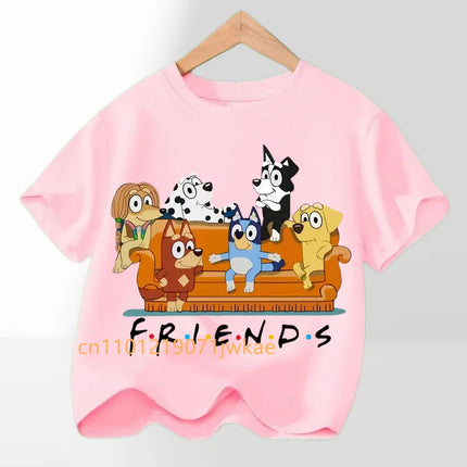 Hot Bluey Themed Kids T-Shirt Boys Girls 2026 Summer Cartoon Printing Graphic Baby Outdoors Short Sleeve Tee Daily Wear Top