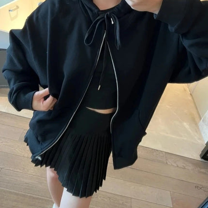 Black Sports Women's Coat Autumn New Cotton Zipper Sweatshirt Outerwear Grey Loose Casual Korean Fashion Classic Hoodies Jacket