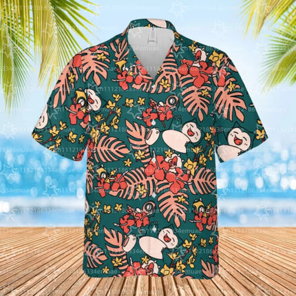 2026 SUMMER New Snorlax Hawaiian Shirt Tropical Anime Aloha Shirt Summer Sports Men's T-Shirt Children's Clothing Tee Y2k Woman