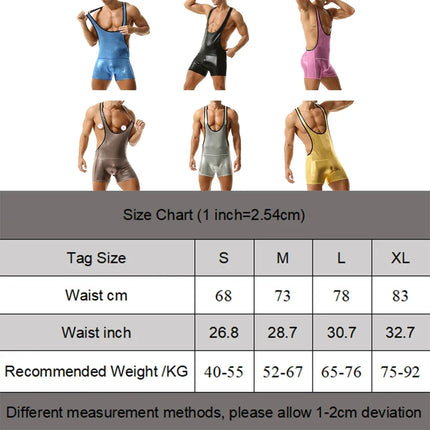 Mens Undershirts Shiny Boxers Jumpsuit Sexy Faux Leather Bodysuit Wrestling Singlet Male One-piece Leotard Party Dance Clubwear