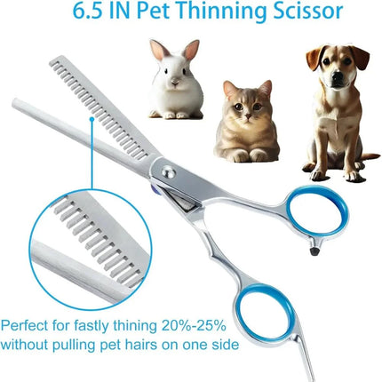 Professional Pet Grooming Scissors Set Stainless Steel Straight Curved Thinning Shears with Comb and Case for Dogs Cats