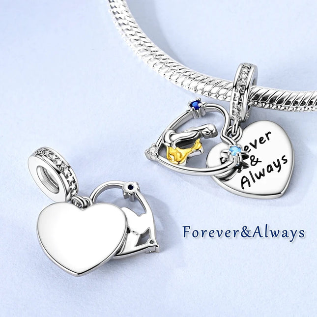 Girl & Dog Hugging Dangle Charm S925 Sterling Silver Two tone pendants Fit Original Bracelet Making Pet Lovers’ Bracelet Gift