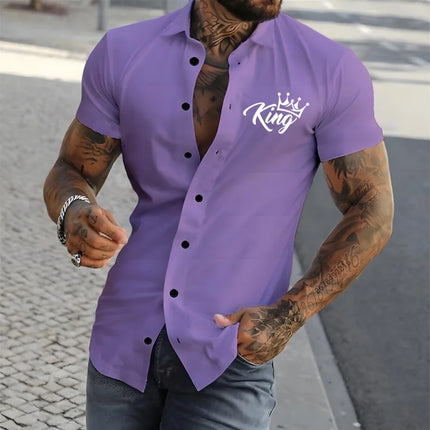 2026 New Men's Short-Sleeve Shirt, Stylish Crown Print Pattern, Slim Fit, Versatile, Simple Shirt, Multiple Colors Available
