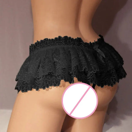 1pc Super Short See Through Lace Skirt Sexy Bow Mini G-string Babydolls Temptation Porno Mini Skirt One-piece Thongs