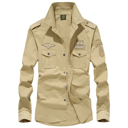 2025 New  Military Shirt Men Long Sleeve Casual Dress Shirt Male Cargo Work Shirts With Embroidery 115