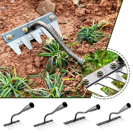 5/6/7/8 Teeth Carbon Steel Garden Hand Rake Farm Tool Weeding Scarifier Agricultural Nail Harrow Metal Harrow Garden WeedingTool