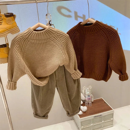 Autumn Winter Children Thicken Knitwear 2-6T Kids Boys Girls Sweater Simplicity Half High Collar Knit Pullover Outwear