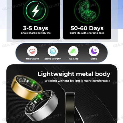 New R09 Smart Ring Men Women with Charging Case,Heart Rate Blood Oxygen,Skin Temperature Monitor,5ATM Waterproof For Android IOS