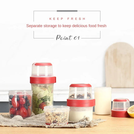 300/480/670/870/1070ML Oatmeal Nut Yogurt Salad Cup Food Storage Box Seal Container Set 2-layer Crisper Cup Sauce Cup Lunch Box