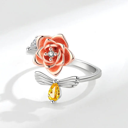 VENTFILLE 925 Sterling Silver Sunflower Diamond Zircon Rotatable Ring For Women Gift Relieve Stress Ring Jewelry Wholesale