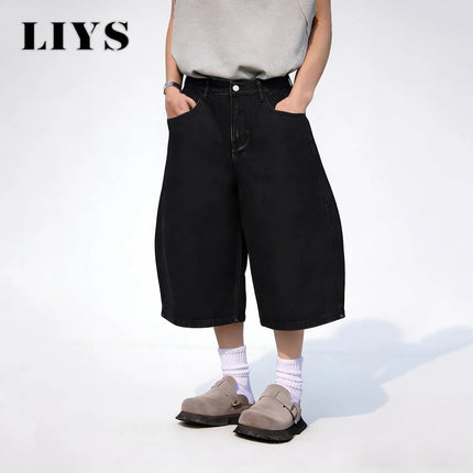 LIYS Summer American Style Retro Black Ultra Baggy Machete Wide Leg Denim Shorts Fashion Men's Women's Daily Jeans Capris Jeans