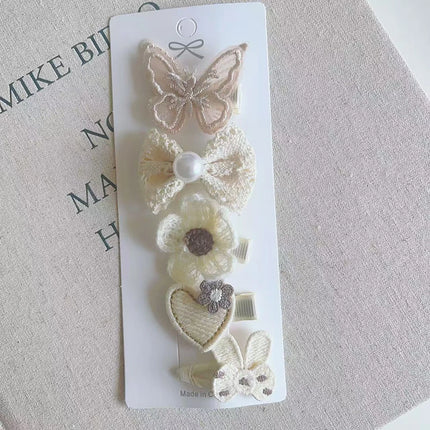 5Pcs/lot Cute Baby Hair Clips Cartoon Rabbit Flower Hairpin Girls White Lace Bows Barrettes Kids Hair Accessories