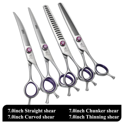 Fenice JP440C 7/8 Inch Professional Pet Dogs Grooming Scissors Straight Curved Thinning Chunker Shear Scissors Set For Dogs