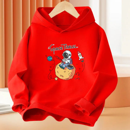 Boys 3-14Year Cartoon Space Astronaut Fishing The Moon Long Sleeve Hoodie Children Funny Tops Kids Cotton Basic Coat