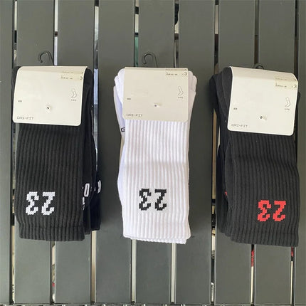 Thickened High-Tube Basketball Socks for Men And Women Towel Bottom Flyer AJ23 Sports Socks Black White Trendy Mid-Length