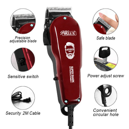WALUX Professional AC Hair Clipper, 10W Strong Power 2M Cord with 8 Adjustable Guide Combs for Men Home Barber Haircuts
