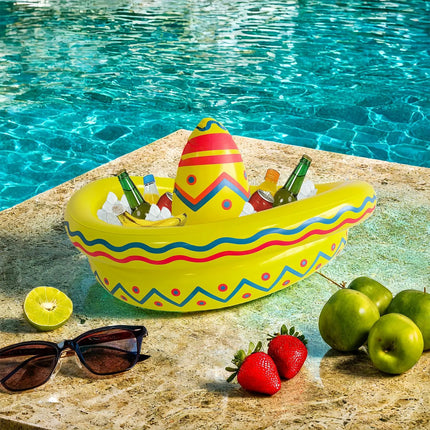 PVC Inflatable Wide Brimmed Hat Ice Bucket Retro Swimming Pool Floating Chilled Beverage Inflatable Bucket Outdoor Water