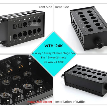 Multi-channel Al alloy Cable Blank Cable Box 16/24/32 Channels for Stage Mobile Audio XLR Male Female Audio Signal Cablebox hole