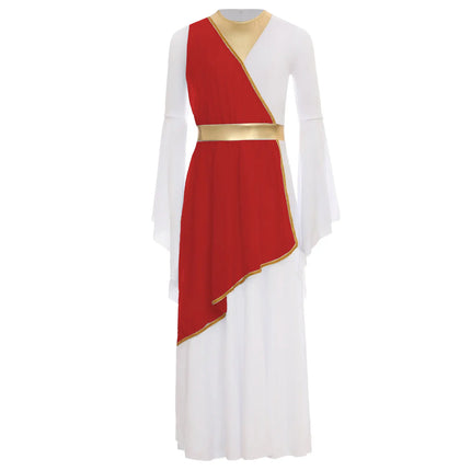 Girls Halloween Ancient Greek Princess Cosplay Costume Roman Toga Dress Long Sleeve Church Choir Robe Overlay Tunic Dress