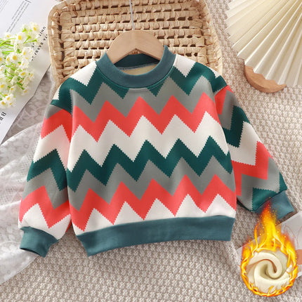 New Velvet Thickened Christmas T-shirt Children's Printing Sweatshirt Casual Children's Clothing For Winter New Year Gift