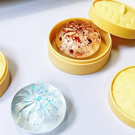 Crystal Mini Dumplings & Steamed Bun Squishy Set with Steamer Soft Squeeze Stress Relief Calming Fidget Toys Party Favors Gift