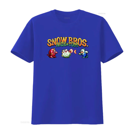 Snow Bros Retro Arcade 80s Game 8Bit Pixel Art T Shirt for Vintage Video Design Cool  vintage Washed Stretched Soft homme