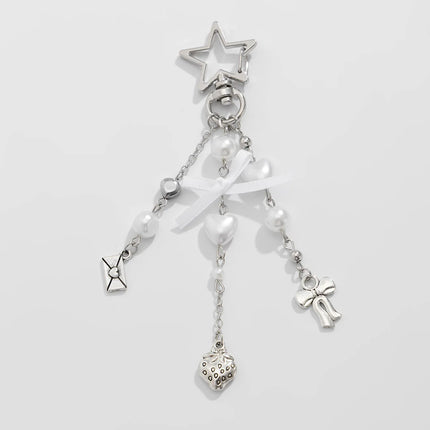 Cute Anti Loss Keychain Y2K Fashion Creamy Style Sweet Bag Small Pendant Fresh Butterfly Bow Pink Star Beaded Buckle Decoration