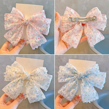 New Floral Print Bow Baby Hair Clips Korean Big Bowknot Sweet Girl Hairpins Princess Barrettes Kids Hair Accessories Photo Props