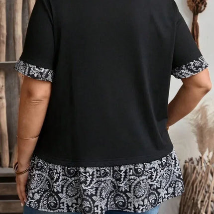 Plus Size Women's Shirts 2025 New Summer Classical Casual Loose Blouses Short Sleeve O Neck Female Fashion Elegant Printing Tops