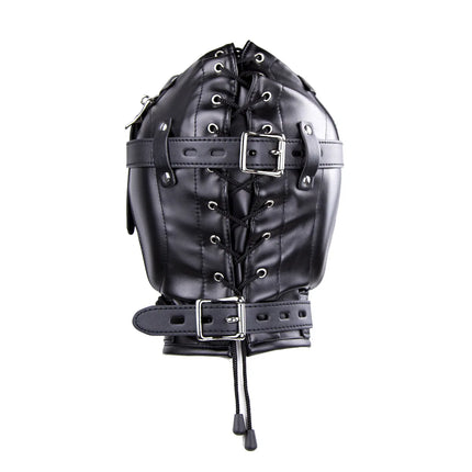 Full Enclosure Padded Leather Hood Mask with Muzzle Gag BDSM Bondage Sensory Deprivation Slave Role Play Gear Adult Sex Toy