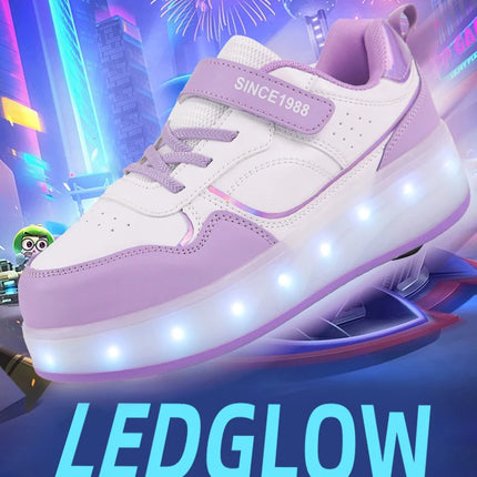 Roller Skate Shoes Kids Boys Girls Flashing Light 4 Wheel Roller Shoes Led Light Luminous Sneakers Outdoor Casual Shoes Children