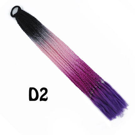 Synthetic Gradient Color Dirty Braided Ponytail Extensions With Elastic Band 24" Rainbow Braid Pony Tail Hairpiece For Girl