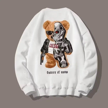 M-8XL Autumn Men Oversized Sweatshirts Fashion Loose Steel Muppet Bear Print Sweatshirts Long Sleeve Plus Velvet Couple Clothes