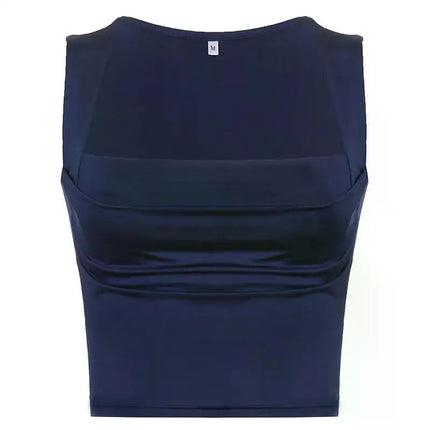 Folds Tanks for Women Solid Elegant Slim Sexy Harajuku Minimalist High Street Y2k Clothes Crop Tops Design
