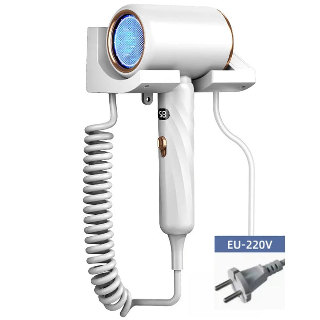 1800W Wall Mounted Hair Dryer with LED Temp Display, 3 Speed Hot/Cold Air, No Drill for Hotel Home Bathroom