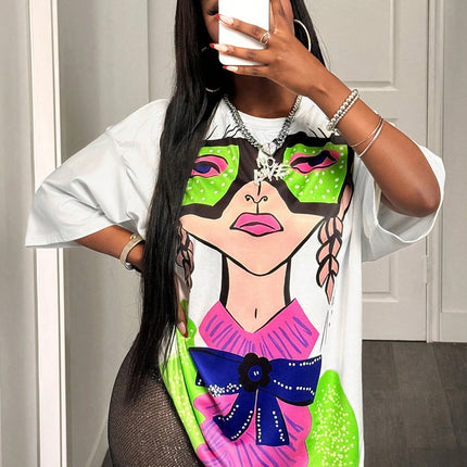 BamGleam Oversized T-shirt Loose Casual Hip-Hop Style Graphic Printed Women T-Shirt Summer Fashion Y2k Ladies Clothes Female Tee