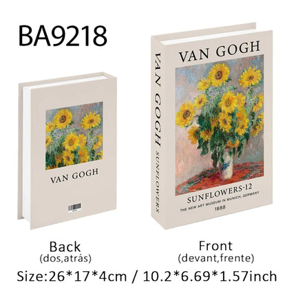 Van Gogh Monet Fake Book Painting Decorative Books Storage Box Sunflower Water Lily Coffee Table Books Home Decor Shooting Props