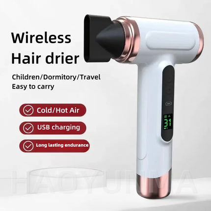 New Wireless Hair Dryer With 30000 Rpm Dry USB Charging For Children/Outdoor/Student Dormitory Blue Light Wireless Hair Dryer