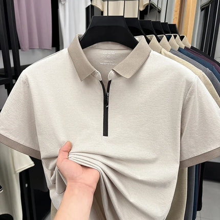 2026 New Men's Quarter Zip Polo Shirt Cool Breathable Fabric Short Sleeve Top For Office And Daily Activities