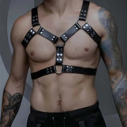 Male Pu Leather Lingerie Sexual Chest Harness Belt BDSM Fetish Full Body Harness Belt Strap Men Adjustable Rave Gay Clothing