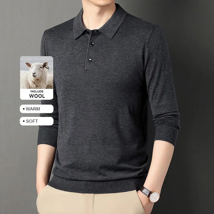 High End With Wool New Fashion Designer Brand Luxury Polo Shirt Striped Neck Shirt Men Casual Long Sleeve Tops Men Clothes